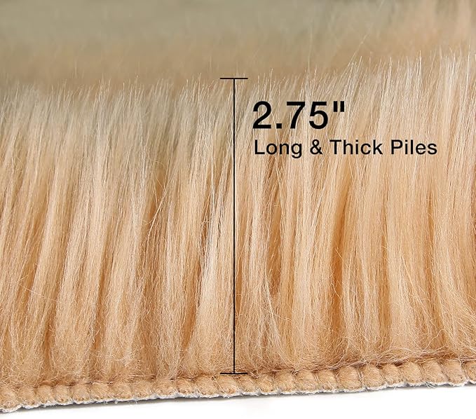 duduta Beige Faux Sheepskin Round Rug 4x4 ft, Fluffy Shag Fur Bedroom Nursery - Image 2