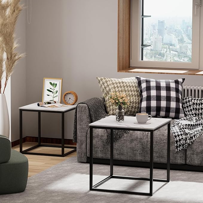 Garden 4 you Coffee Table Set of 2, Modern Faux Marble Nesting Table, Metal - Image 8