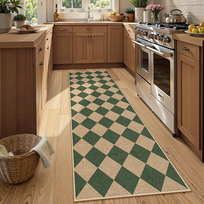 Lahome Checkered Kitchen Runner, 2x8 Easy Jute Runner Rug by Lahome