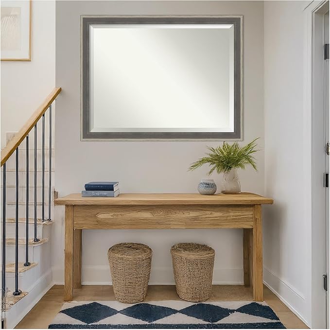 Amanti Art Grey Wall Mirror 35x45 Cottage Grey Silver Rectangle Bathroom Mirror - Image 7