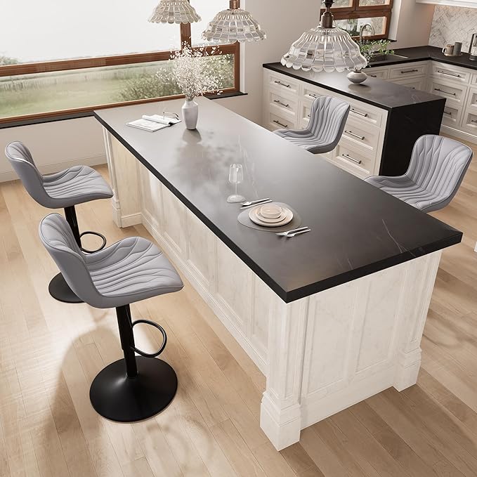 YOUNIKE 3 Grey Bar Stools Modern Swivel Counter Height Bar Chair - Image 8