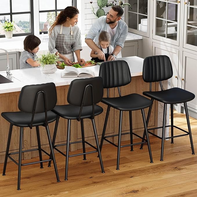 24-Inch Leather Bar Stools Set of 4, Counter Height Barstools - Image 8
