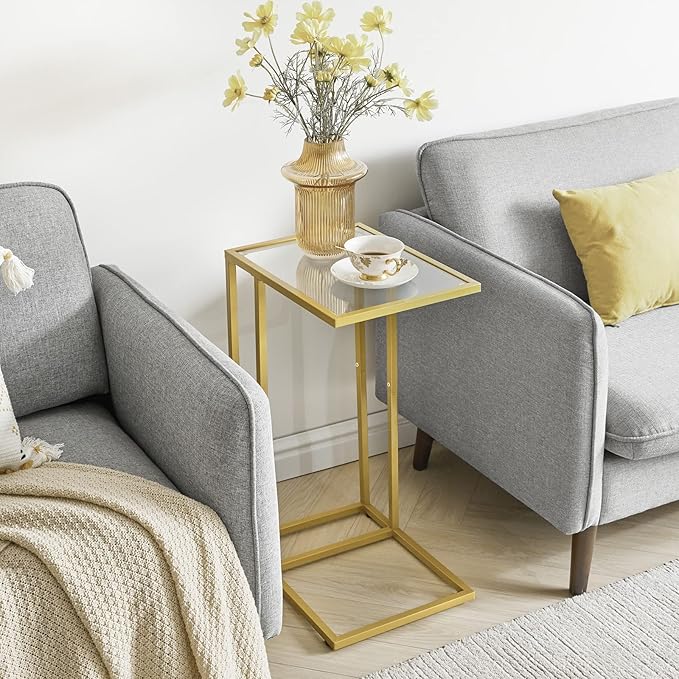 YMYNY C-Shaped End Table, Tempered Glass Sofa Side Table, nightstand - Image 4