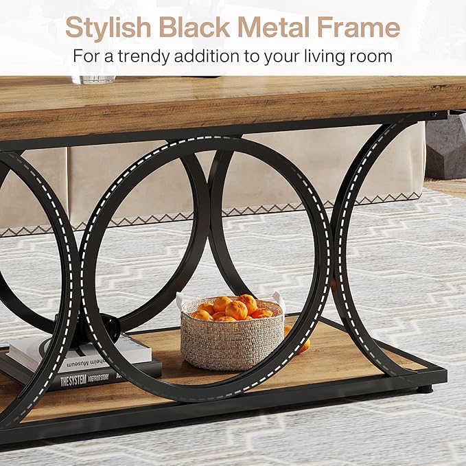 Tribesigns Rectangle Coffee Table, 47.24-inch Rustic Coffee Tables - Image 7