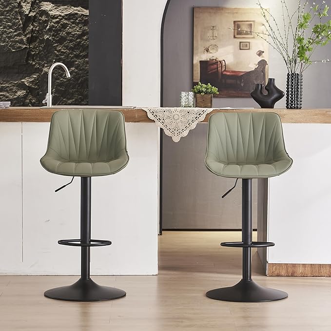 YOUNIKE Bar Stools Set of 2 for Kitchen Island, Olive Green Swivel Tall Bar - Image 8