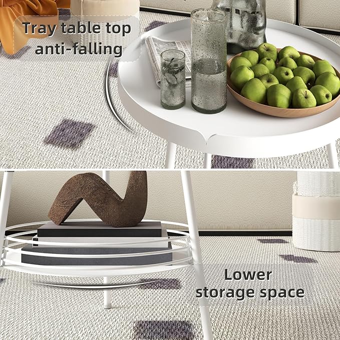 Benkyo 2 Tier White Metal Round Side Table Tiered Two Shelf Storage Coffee Sofa - Image 4