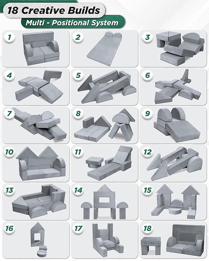 Lunix LX22 11pcs Modular Kids Play Couch, Child Sectional Sofa, Fortplay - Image 7