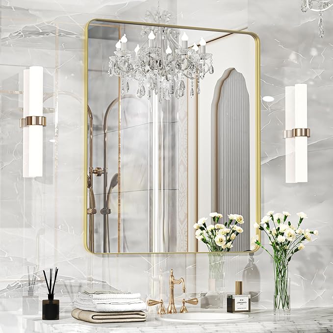 40×32 Gold Bathroom Mirror, Rectangular Bathroom Vanity Mirror by FunMemories