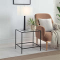 CAWS 22" W Black End Table, Tempered Glass Rectangle Side Table, Night Stand by CAWS