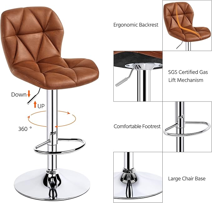 Yaheetech Bar Stools Set of 4, Adjustable PU Leather Swivel Barstools, Modern - Image 6