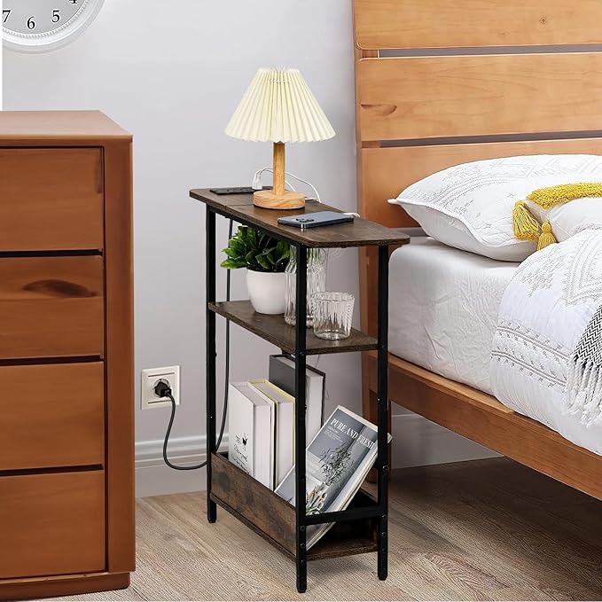 Narrow Side Table with USB-C Charging Station, 3-Tier Slim End Table with - Image 5