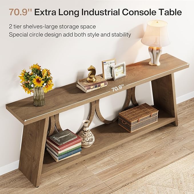 Tribesigns 70.9 inch Extra Long Console Table, Farmhouse Sofa Table Behind Couch - Image 6