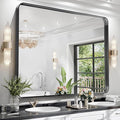 Hasipu Black Bathroom Mirror 50x40 Inch Rounded Rectangle Vanity Mirror Metal by Whatssuitableisthebest