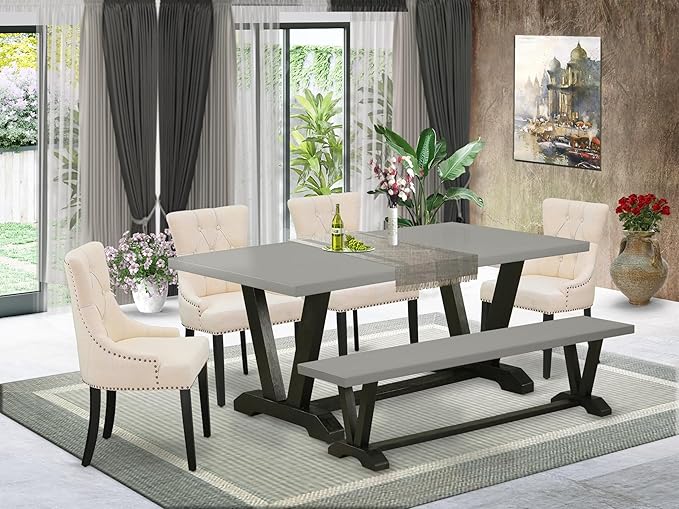 East West Furniture V697FR102-6 6 Piece Dining Table Set Contains a Rectangle - Image 2