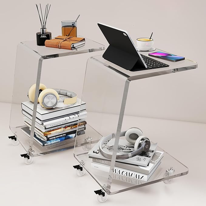 2-Pack Clear Acrylic C Shaped Side Table by Unknown