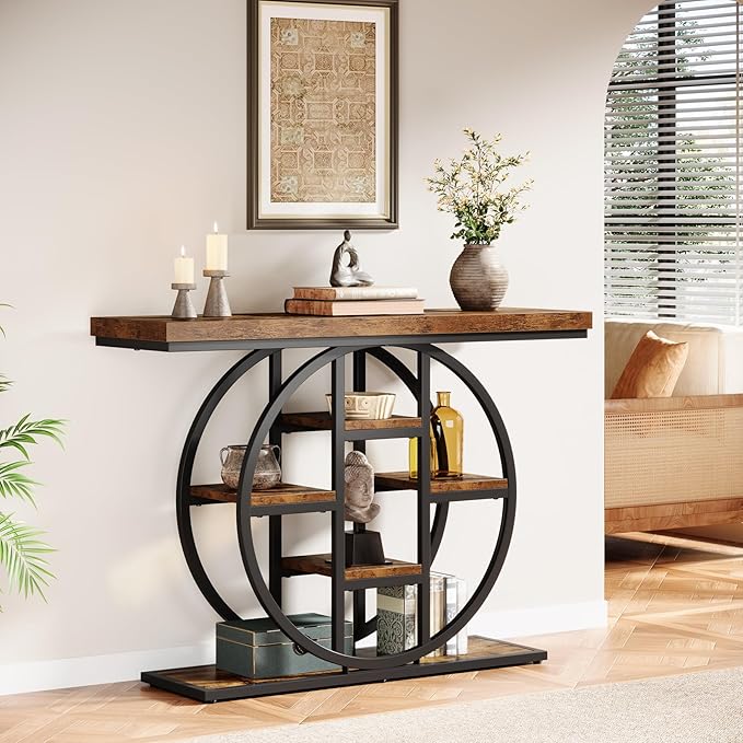 41" Console Table for Entryway, 4-Tier Industrial Narrow Wood Sofa Accent Tables - Image 4