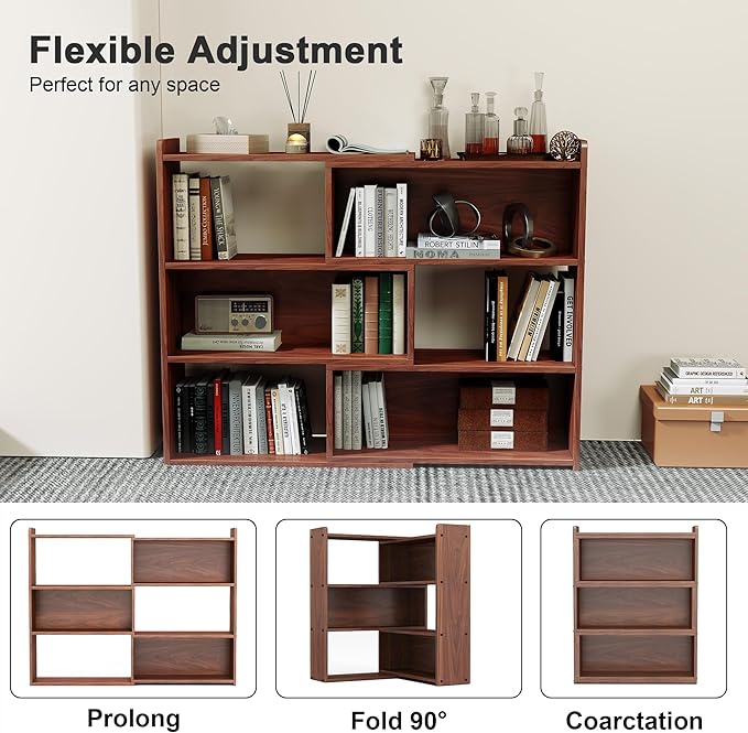 Open Shelf Low Bookcase, Wooden 4-Tier Floor Standing Expandable 25-47 inch - Image 3