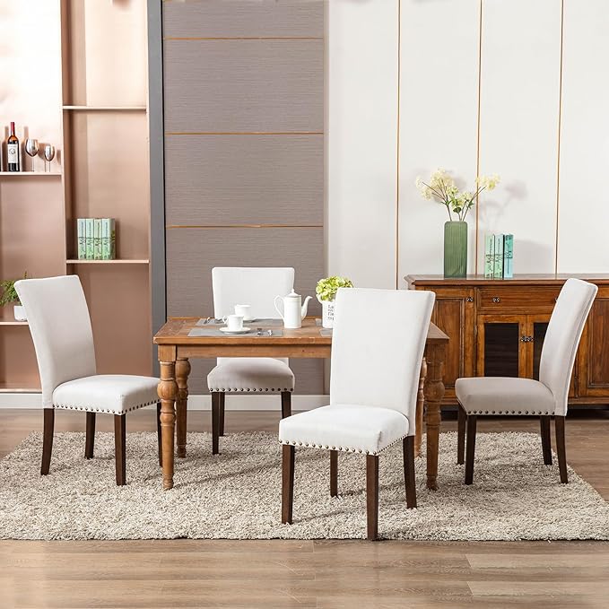 COLAMY Upholstered Dining Chairs Set of 4, Parsons Style Linen Beige Accent - Image 5