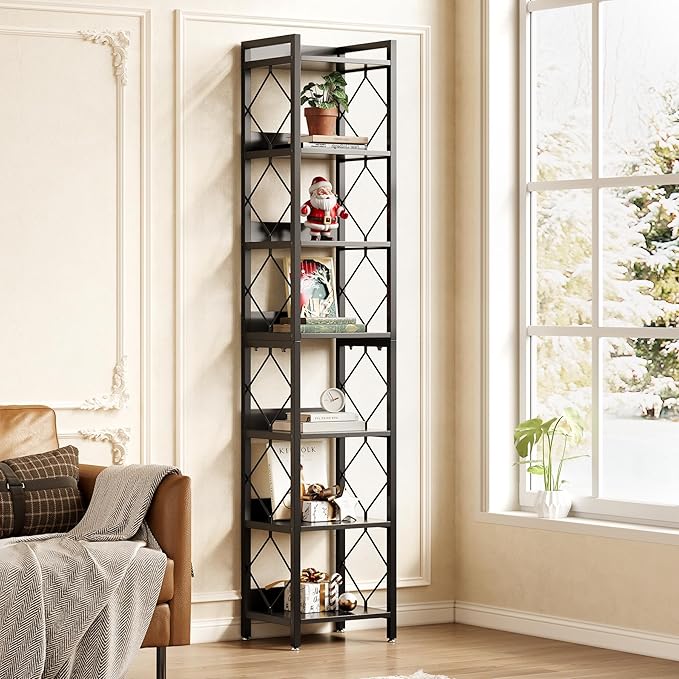 LITTLE TREE Corner Book Shelf, 7-Tier Tall Bookcase, Modern Narrow Standing - Image 6