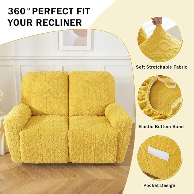 vctops 6 Pieces Geometric Jacquard Plush Recliner Loveseat Slipcovers Soft - Image 4