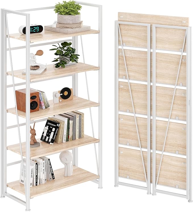BHG Vintage Multifunctional Folding Bookshelf, No-Assembly Plant Stand Storage by BHG
