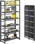 4NM No Assembly Folding Bookshelf, 6-Shelf 74" H Collapsible Foldable Bookcase by 4NM