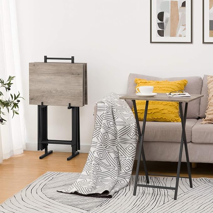 HOOBRO Folding TV Tray Tables, Industrial Side Table - Image 4