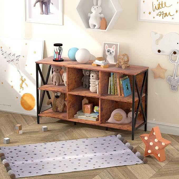 Horizontal Bookshelf Bookcase, Cube Storage Organizer Shelf, Industrial Wide - Image 6