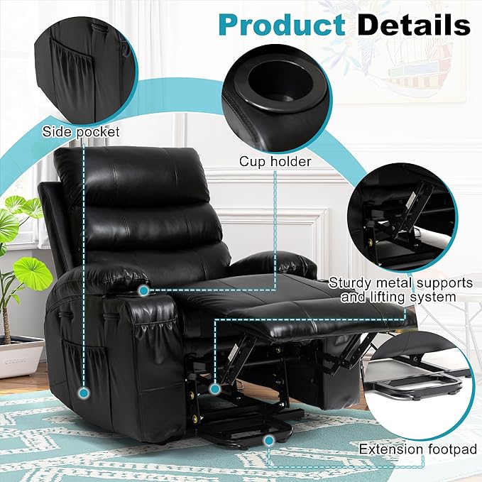Recliner Chair Power Lift Massage Chair Full Body 21" Large Size Electric - Image 5