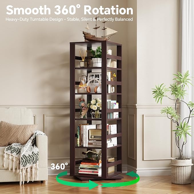Homykic Rotating Bookshelf, Bamboo 360 Display Spinning Bookshelf Tower - Image 7