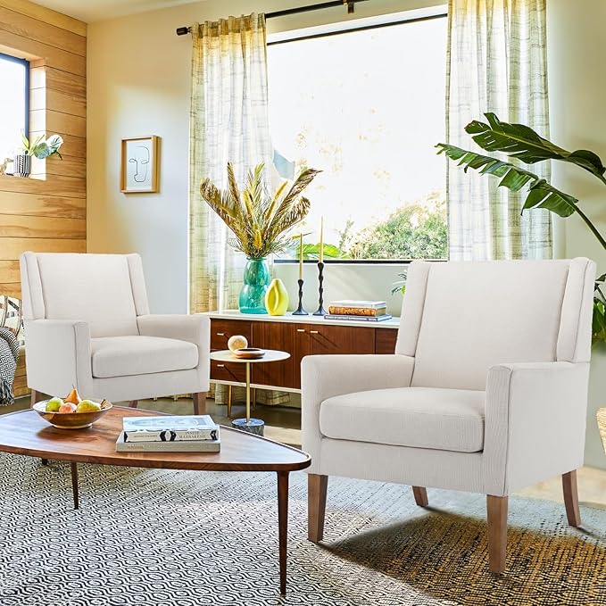 COLAMY Modern Wingback Living Room Chair Set of 2, Upholstered Fabric Accent - Image 8