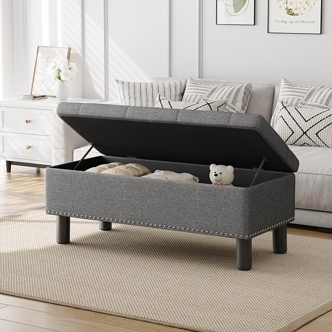 Furniliving Ottoman Bench with Storage, Folding Storage Ottoman Bench with Wood - Image 4