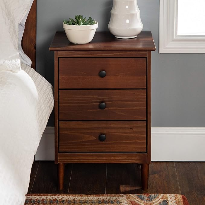 Walker Edison Traditional Wood 3 Drawer Nightstand Side Table Bedroom Storage - Image 2