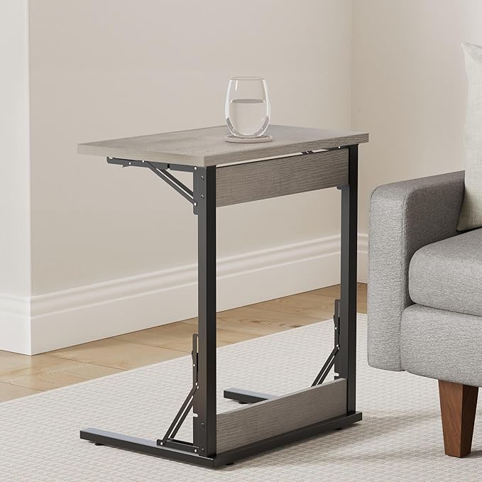 Tatub 24" Folding C Shaped End Table Set of 2, Small Sofa Side Laptop Desk - Image 2