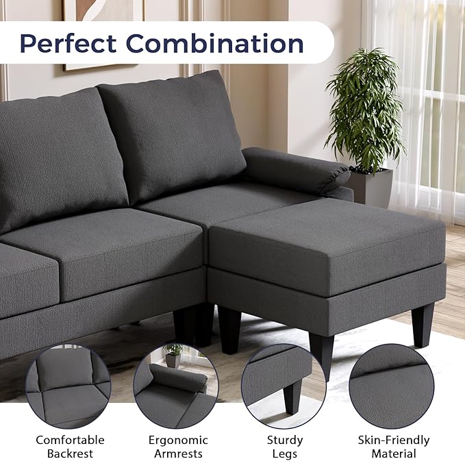 U Shaped Sectional Couch, Convertible Modular Sectional Sofa - Image 4
