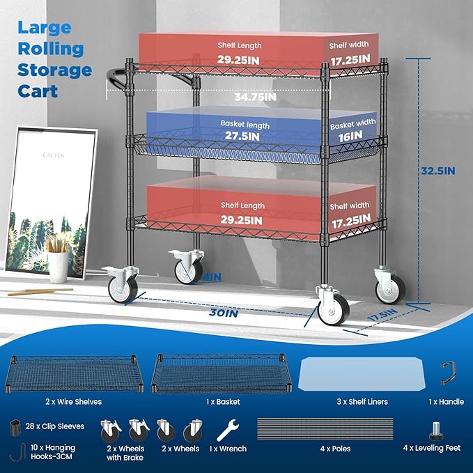 Leteuke 3 Tier Rolling Carts - Image 4