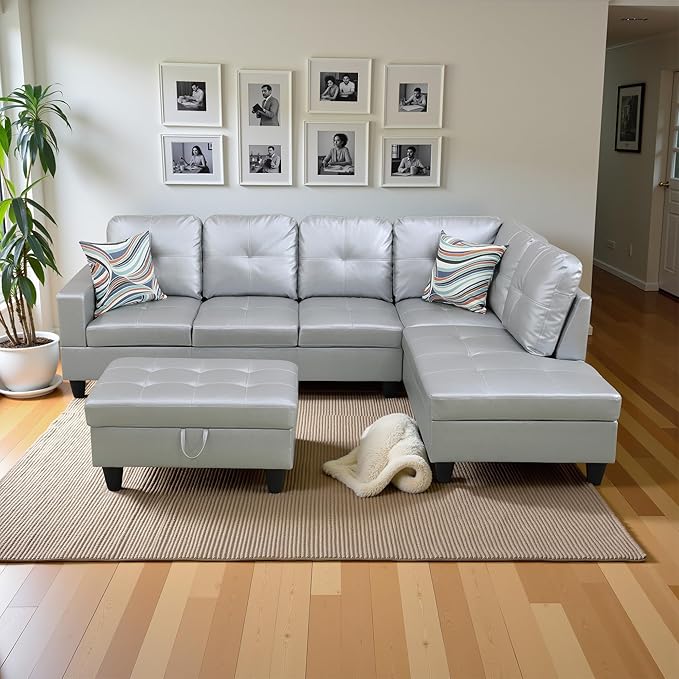 Couches for Living Room PU Leather L Shaped Couch Comfy 3 Pieces Sectional Sofa by LynginsCreativeLife