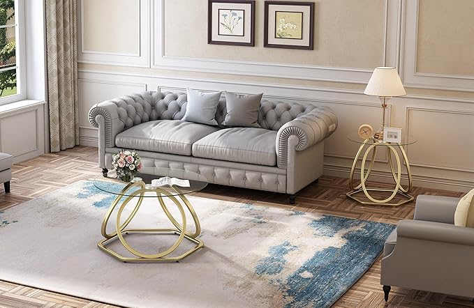 O&K FURNITURE Gold Modern Round Glass End Table - Image 9