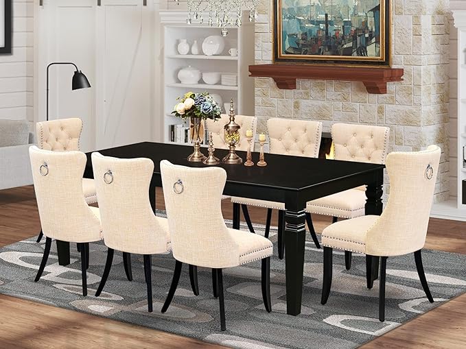 East West Furniture LGDA9-BLK-32 9 Piece Dining Room Set Includes a Rectangle - Image 2