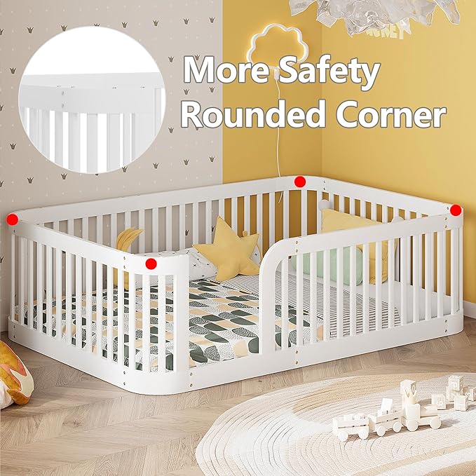 Full Floor Bed with High Fence and Rounded Corner Design, Montessori Floor Bed - Image 4