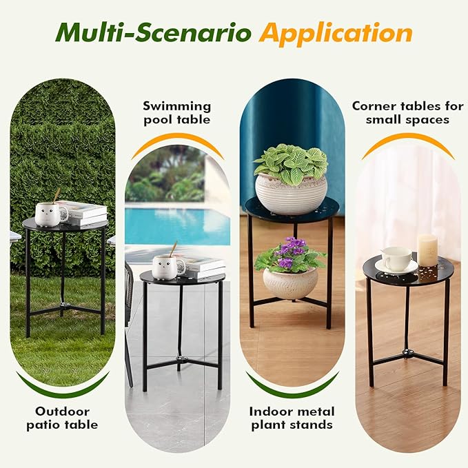 2 Packs 13" Metal Outdoor Side Tables Small Black Outside End Table - Image 6