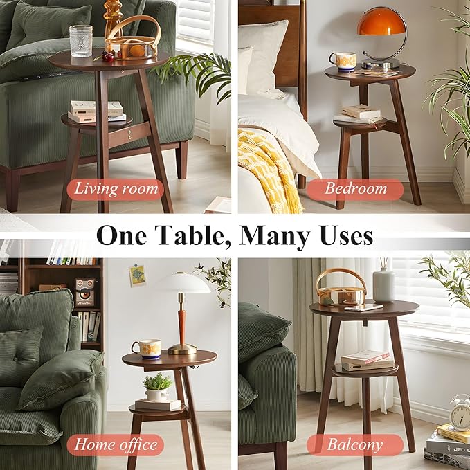 Side Table, 2-Tier Round End Tables Living Room, Mid Century Modern Side Table - Image 8