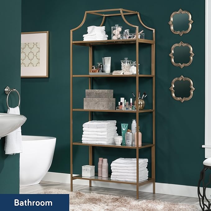 Sauder International Lux Bookcase/ book shelf, Satin Gold finish - Image 3