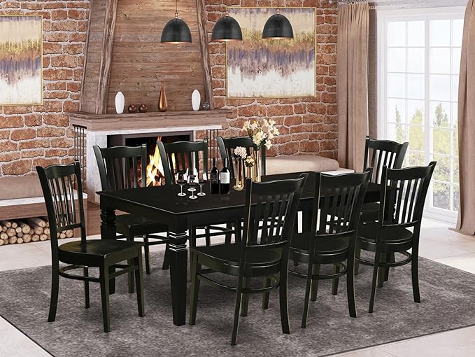 East West Furniture LGGR9-BLK-W 9 Piece Modern Dining Table Set Includes a - Image 2