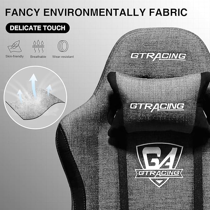 GTRACING Gaming Chair with Footrest, Fabric Breathable Big and Tall Ergonomic - Image 4