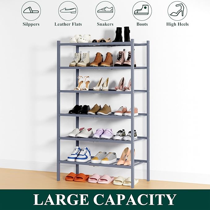 Smiry Shoe Rack, 6 Tier Thick Bamboo Shoe Organizer, Stackable Free Standing - Image 6