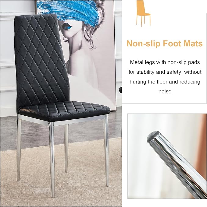 Modern Minimalist Dining Chair Fireproof Leather Sprayed Metal Pipe Diamond - Image 3