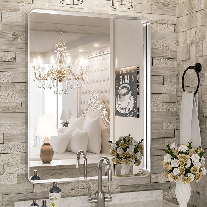 TokeShimi 24 x 32 Inch Brushed Silver Bathroom Mirror by RefinedBathroomAccessories