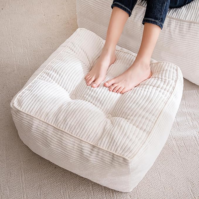 HIGOGOGO Square Stuffed Pouf Ottoman, Corduroy Poufs by HIGOGOGO
