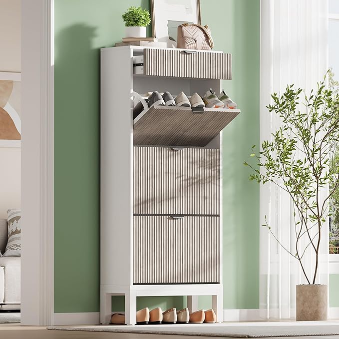 GarveeHome Shoe Cabinet with 3 Flip Doors & 1 Drawer, Entrance Wooden Shoe Rack - Image 8